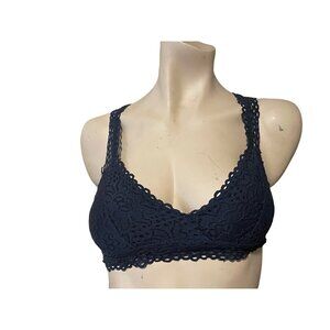 French Affair Lace Bralette Top Racerback Medium Navy Blue Polyester/Spandex